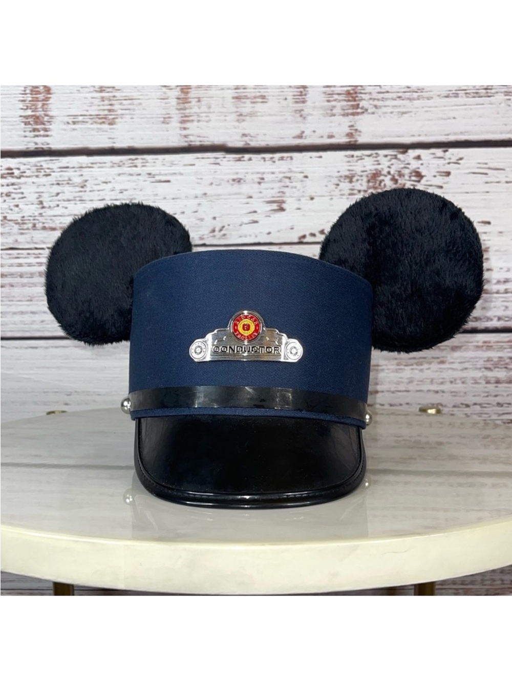 Disney Disneyland Conductor Hat with Black Fuzzy Ears - Navy